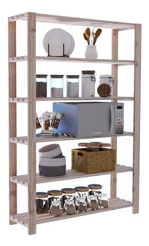 Estante Modular 6 Prateleiras Madeira Pinus P/ Cozinha Technox Marrom - 3