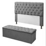 KIT Cabeceira Mais Calçadeira Bau CAPTONE Casal 140 cm Para Cama Box MIRAGE Suede CINZA Allianz Deco - 1