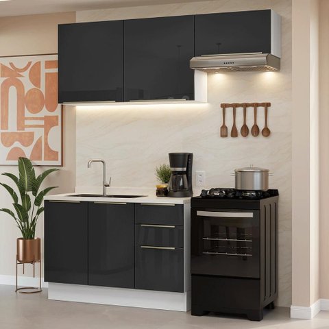 Armário de Cozinha Compacta 180 Cm Branco/preto Lux Madesa 02