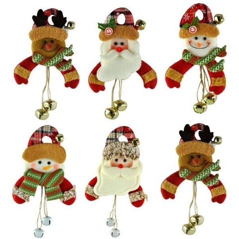 Kit Bonecos Natal Pelúcia Guizo Rena, Papai Noel, Boneco Neve 17cm 6 Peças