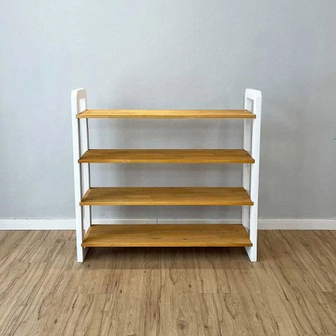 Aparador Linea Ample Moderno 4 Prateleiras 100cm Nozes e Branco Artfactory Design