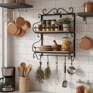 Prateleira 2 Andares Rústica Porta Tempero e Condimento de Parede Cozinha Luxuosa