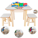 Ver imagem 1 de Conjunto Mesa Mesinha com 2 Bancos Banquetas Banquinhos de Madeira para Crianças