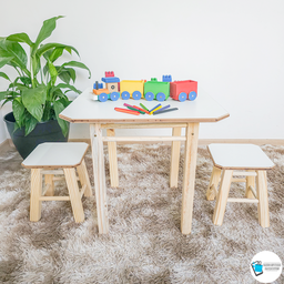 Conjunto Mesa Mesinha com 2 Bancos Banquetas Banquinhos de Madeira para Crianças - 5
