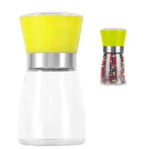Moedor de Pimenta e Sal Manual Portátil 160ml Vidro Plástico FRG0375 Amarelo Frigopro