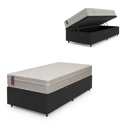 Cama Box Baú Solteiro + Colchão Molas Ensacadas - Airtech Nero (88x188x60) - Hellen