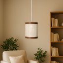 Ver imagem 1 de Lustre Eclipse Moderno Rattan Detalhes em Couro Sintético:branco