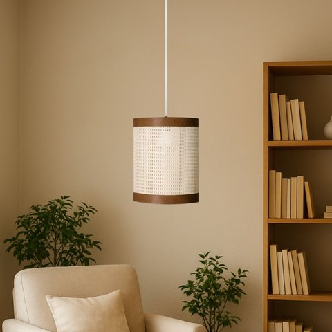 Lustre Eclipse Moderno Rattan Detalhes em Couro Sintético:branco
