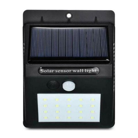 Luminária De Parede Energia Solar Sensor Movimento 20 Leds