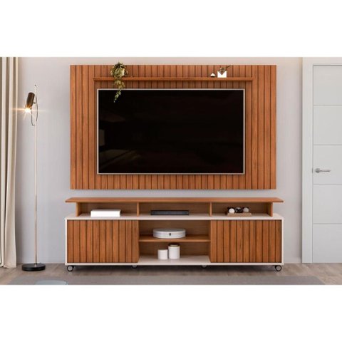 Home P/ Tv até 65 Pol Lume/olimpic Ripado C/ Prateleira e Nichos 180x168cm Freijó/off White - Dj M