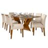 Mesa de Jantar Retangular e Vidro Cappucino Karen com 8 Cadeiras Betânia Bege 220x110 Fabrispuma - 1