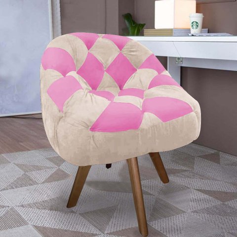 Poltrona Paloma Escritório Sala Giratória Madeira Suede Bege e Suede Pink - Dominic Decor