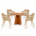 Ver imagem 2 de Conjunto Mesa de Jantar 90cm Quadrada em Madeira +4 Cadeiras Marcela Moderna Confortavel, Nude