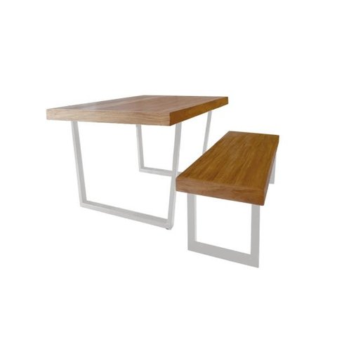 Conjunto Mesa Industrial Lanna 1,80m Ferragem Branca com Banco Industrial Lanna