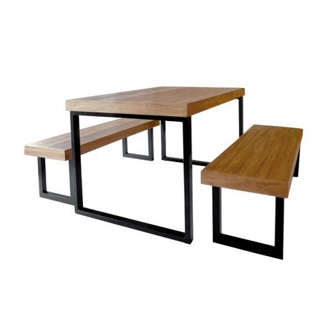Conjunto Mesa Industrial Bernardo 1,80m Ferragem Preta com 2 Bancos Industrial Bernardo