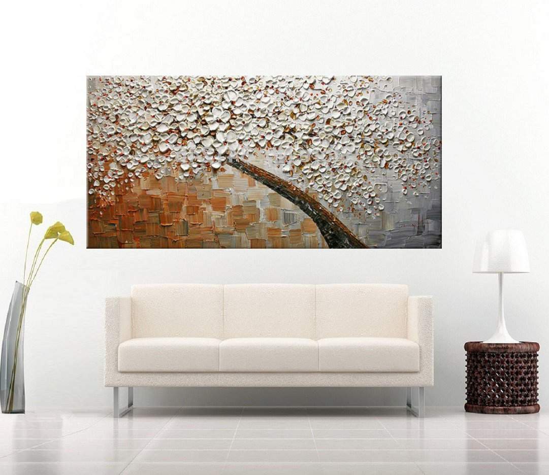 Quadro Pintura Tela Arvores e Flores Modernas Em Altos Relevos 2070: 50cm (A) x 100cm (L) - 3