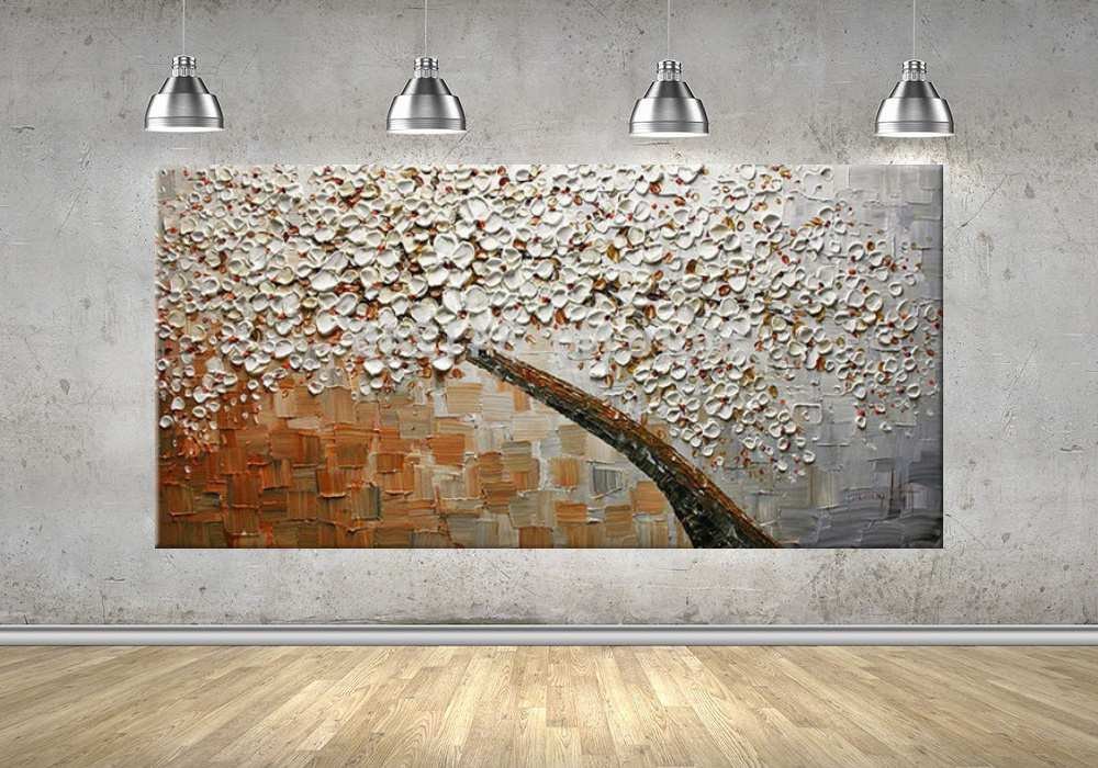 Quadro Pintura Tela Arvores e Flores Modernas Em Altos Relevos 2070: 50cm (A) x 100cm (L) - 4