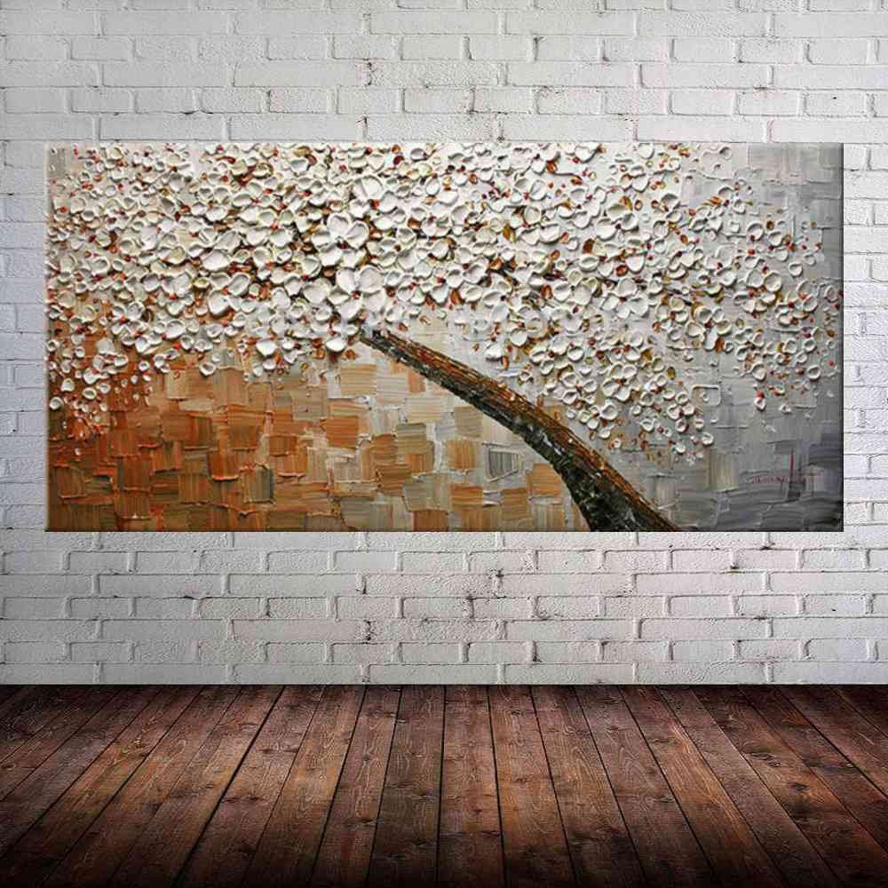 Quadro Pintura Tela Arvores e Flores Modernas Em Altos Relevos 2070: 50cm (A) x 100cm (L) - 1