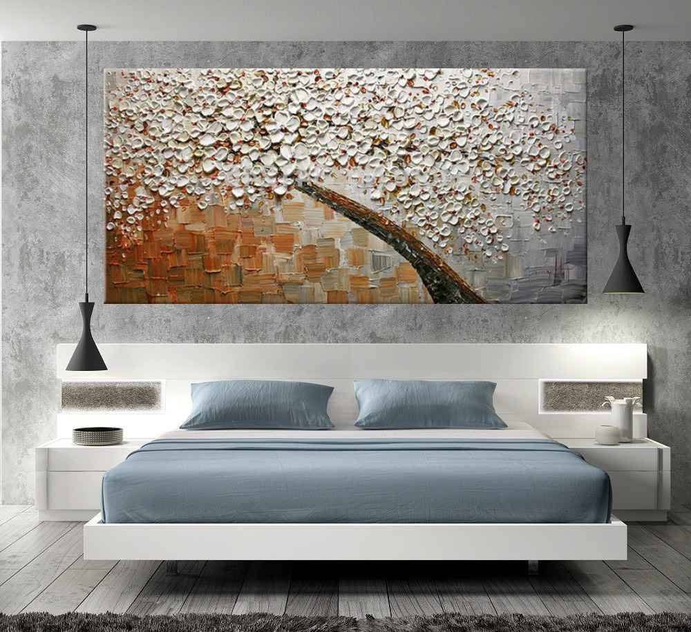Quadro Pintura Tela Arvores e Flores Modernas Em Altos Relevos 2070: 50cm (A) x 100cm (L) - 5