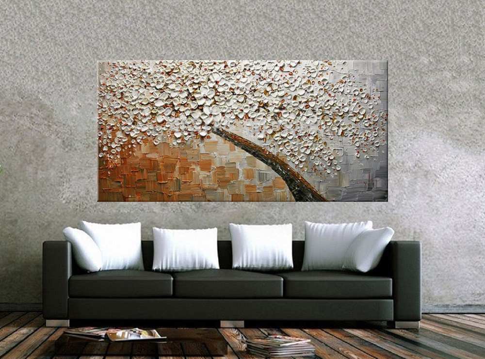 Quadro Pintura Tela Arvores e Flores Modernas Em Altos Relevos 2070: 50cm (A) x 100cm (L) - 2
