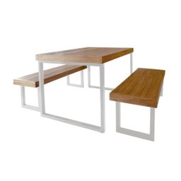 Conjunto Mesa Industrial Bernardo 1,20m Ferragem Branca com 2 Bancos Industrial Bernardo - 1