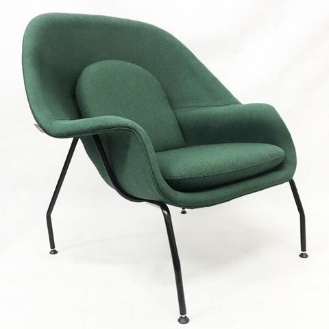 Poltrona Womb Chair linho verde base preta - Poltronas do Sul