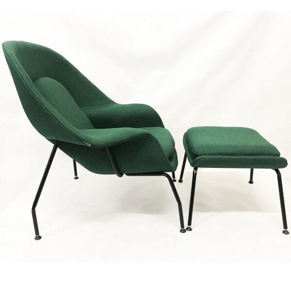 Poltrona Womb Chair com puff linho verde base preta - Poltronas do Sul - 3