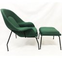 Ver imagem 3 de Poltrona Womb Chair com puff linho verde base preta - Poltronas do Sul