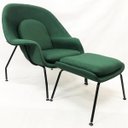 Ver imagem 1 de Poltrona Womb Chair com puff linho verde base preta - Poltronas do Sul