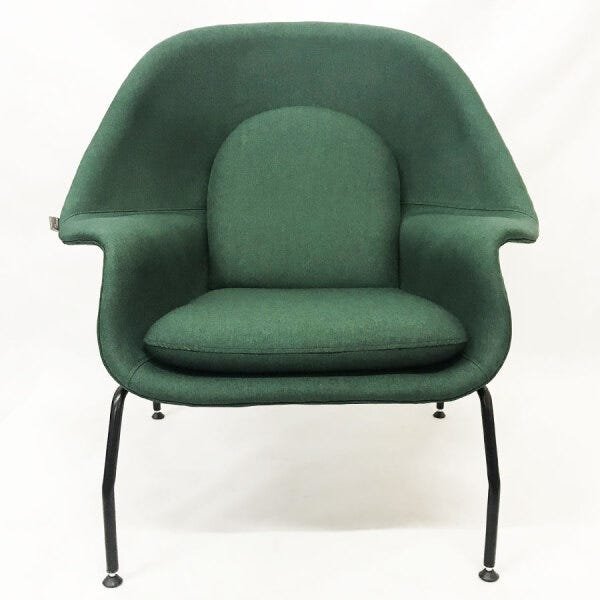 Poltrona Womb Chair com puff linho verde base preta - Poltronas do Sul - 4