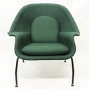 Ver imagem 4 de Poltrona Womb Chair com puff linho verde base preta - Poltronas do Sul