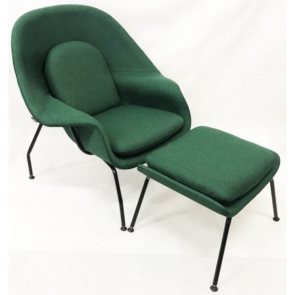 Poltrona Womb Chair com puff linho verde base preta - Poltronas do Sul - 2