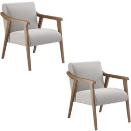 Kit 2 Poltronas Decorativa Flavia tecido linho cru madeira maciça - Poltronas do Sul - 1