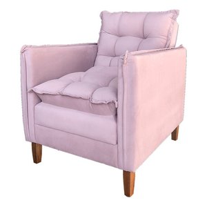 Poltrona de Amamentação Sofá Cama com Puff Veludo Rosa - Bz Home Decor