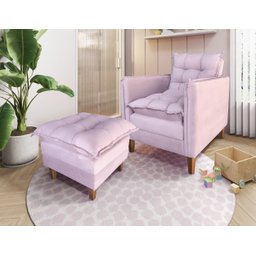 Poltrona de Amamentação Sofá Cama com Puff Veludo Rosa - Bz Home Decor - 3