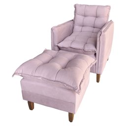 Poltrona de Amamentação Sofá Cama com Puff Veludo Rosa - Bz Home Decor - 5