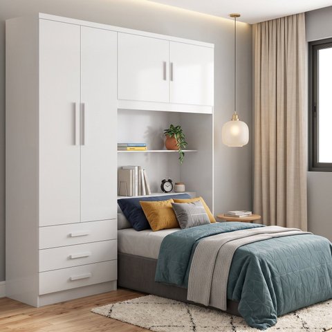 Guarda-Roupa Solteiro 4 Portas 3 Gavetas Cancun Branco Casuá