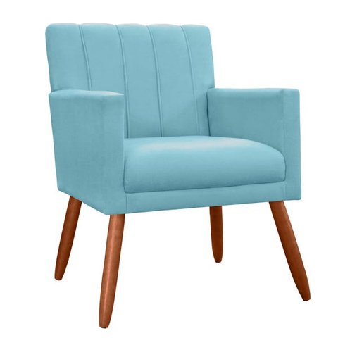 Poltrona Decorativa Cecilia Pés Palito Suede Azul Turquesa - DS Estofados