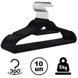 Kit com 10 Cabides Slim de Veludo - Organização e Sofisticação Cor:preto - 3