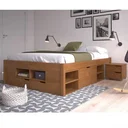 Ver imagem 1 de Cama Casal Multifuncional Madeira Maciça 6 Gavetas Charme Marrom/Amendoa