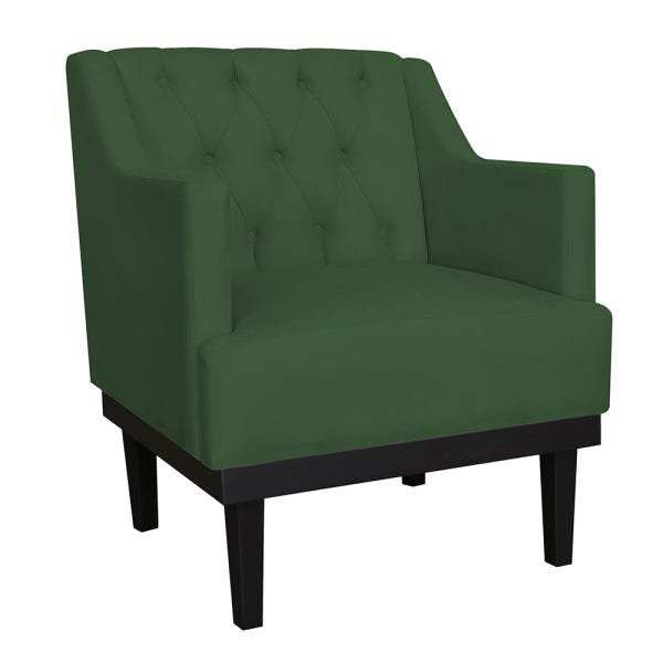 Poltrona Decorativa Clássica Com Base Madeira Suede Verde - DS Estofados - 1