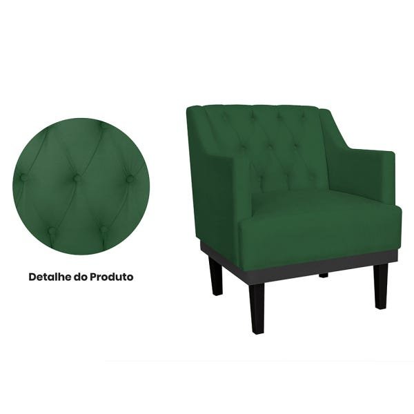 Poltrona Decorativa Clássica Com Base Madeira Suede Verde - DS Estofados - 3