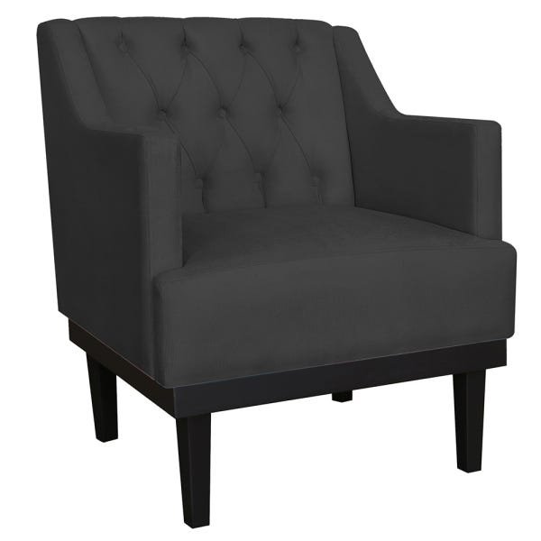 Poltrona Decorativa Clássica Com Base Madeira Suede Preto - DS Estofados - 1