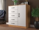 Ver imagem 2 de Cômoda 5 Gavetas 1 Porta Armazenamento Compacta Multiuso Moderna Quarto Cor Cinamomo Branco