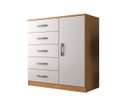 Ver imagem 1 de Cômoda 5 Gavetas 1 Porta Armazenamento Compacta Multiuso Moderna Quarto Cor Cinamomo Branco
