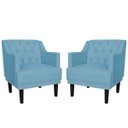 Ver imagem 1 de Kit 2 Poltronas Decorativas Clássica Pés Trapézio Suede Azul Turquesa - Ds Estofados