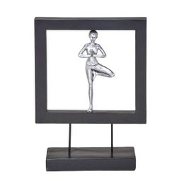 Escultura Decorativa em Resina Prata Mulher Yoga Posição Árvore - 1