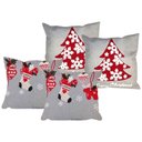 Ver imagem 1 de Jogo 4 Capas de Almofada Natalina Cinza Claro Brilho Bordado Felpudo Premium 45x45cm - Magizi