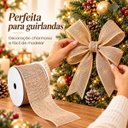 Ver mais imagens de Fita Decorativa Aramada Bege Estilo Linho 6,3cm x 9,14m para Laços e Artesanato