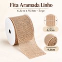 Ver imagem 2 de Fita Decorativa Aramada Bege Estilo Linho 6,3cm x 9,14m para Laços e Artesanato